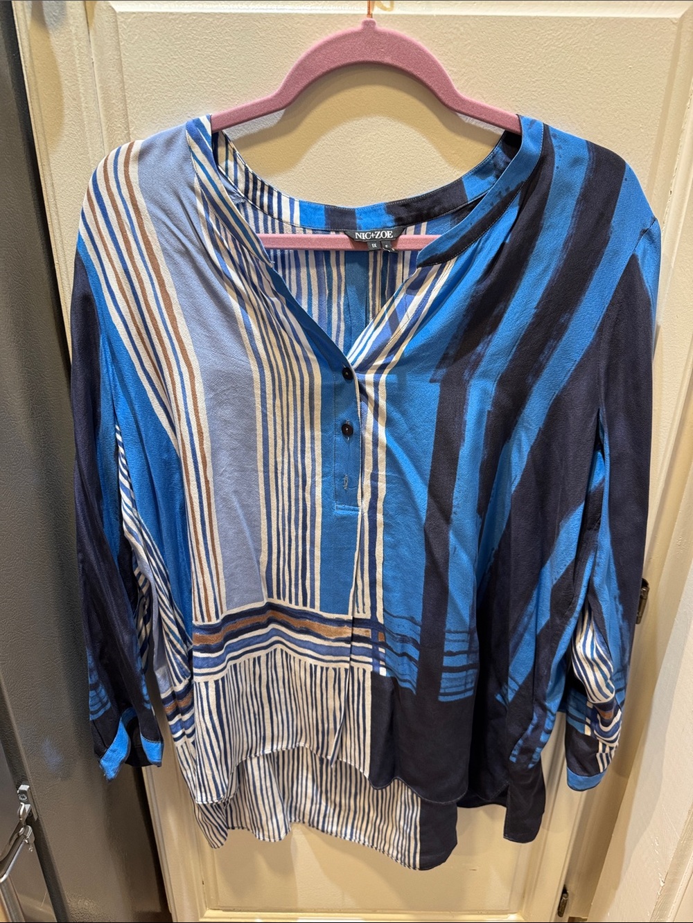 NIC+ZOE Blue and Navy Striped V-Neck Tunic